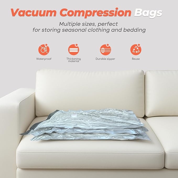 Vacbird Vacuum Seal Bags for Clothing with Rechargeable Cordless Pump, 18 Pack Vacuum Storage Space Saver Bags, Compression Packing for Clothes Bedding Blanket Pillows Comforters Luggage Travel