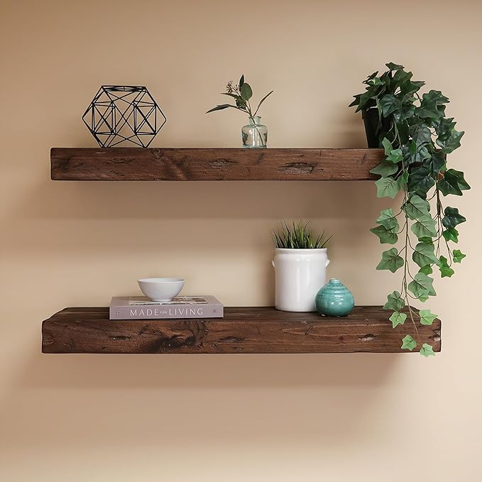 Urbandi Rustic Distressed Floating Shelves, Set of 2, Handmade Out of Pine Wood, 3 Inch Thick, Made in USA (Provincial, 36Lx3Hx6D)