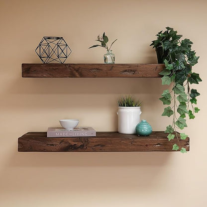 Urbandi Rustic Distressed Floating Shelves, Set of 2, Handmade Out of Pine Wood, 3 Inch Thick, Made in USA (Provincial, 24Lx3Hx6D)