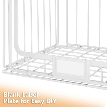 3-Pack Hanging Laundry Organizer, Stackable Wire Shelf Storage with Label Cards, Foldable Metal Baskets with 360°Rotating Hooks,Space-Saving for Laundry Room, Closet & Pantry ,11"×15" Large,White