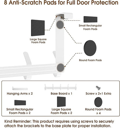 CHAUNCEY HOME Over The Door Hooks Hanger with 7" Arms for Hanging, J7U, Perfectly Fits US Standard 1 3/8-inch Doors, Towel Rack Bathroom Organizer Holder, White