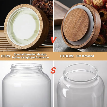 50 Fl oz/1500 ml Clear Glass Jar with Airtight Wooden Screw Lid, Glass Pantry Canister for 500g Coffee Beans, Kitchen Food Storage Containers for Rice,Flour,Pasta,Sugar,Honey,Tea, Spice,Cereal