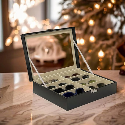 UnionPlus 8-Slots Sunglasses Case Organizer, Eyeglass Glasses Display Holder Collector, Multiple Sunglasses Storage Case, Black