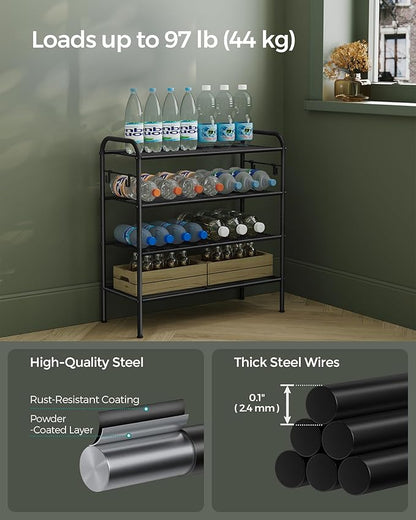 SONGMICS Shoe Rack, 4-Tier Shoe Organizer, Metal Shoe Shelf Storage with 4 Side Hooks, Holds 16 Pairs of Shoes, Height-Adjustable Shoe Rack for Entryway, Hallway, Closet, Ink Black ULMR069B01