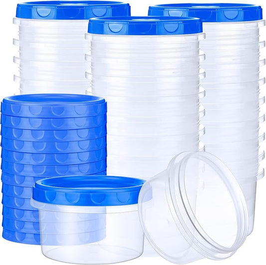 Sieral 36 Pack 8 oz Freezer Containers with Lids Reusable Deli Freezer Storage Containers Stackable Plastic Thick Twist Top Jars for Takeout Food Round Wide Mouth Lunch Snack (Blue)