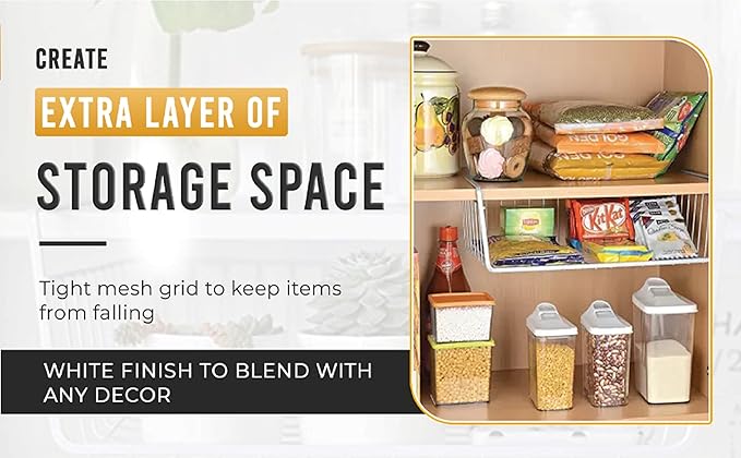 YBM HOME Under Shelf Wire Basket Storage Organizer for Kitchen Pantry - White Hanging Metal Wrap Rack, Easy to Install, (6 Pack, Medium) 2222-6