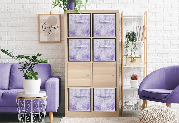 Sorbus Collapsible Storage Bins - 11" Sturdy Foldable Fabric Storage Cubes with Handle - 4 Tie-Dye Purple Organization and Storage Baskets for Organizing Pantry, Closet, Nursery, Dorm, Toy Storage