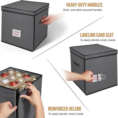 WDZREE Premium Large Christmas Ornament Storage,Box with Side Open, Drawer Style Trays - 3" Compartment, 4 Trays, Keeps 64 Holiday Ornaments -Made of Durable 600D Oxford Fabric Tear-Proof Material