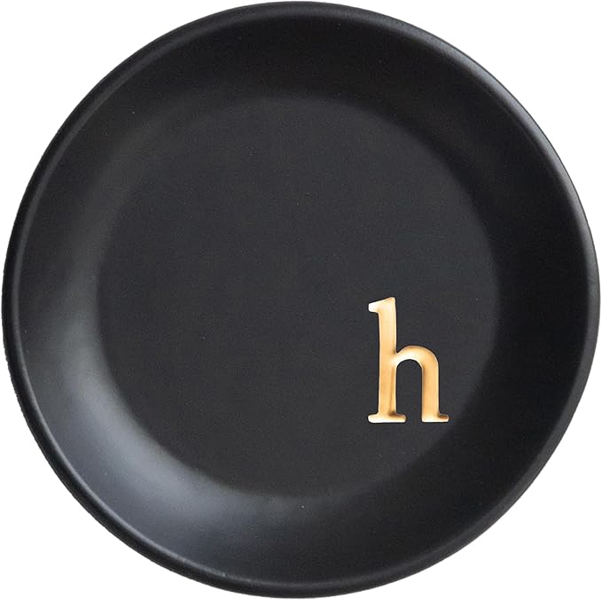 COLLECTIVE HOME - Ceramic Jewelry Tray, Decorative Trinket Dish for Rings Earrings Necklaces Bracelet Watch Keys, Birthday Mother's Day Christmas Gift for Women, 4.75", Black Surface (h)