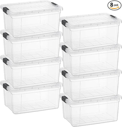 Superio Storage Bins with Lids - Clear Boxes for Organizing, Stackable Plastic Containers - BPA Free, Non-Toxic, Odor Free, Organizer for Home, Office, Dorm(8 Pack, 11 Qt)