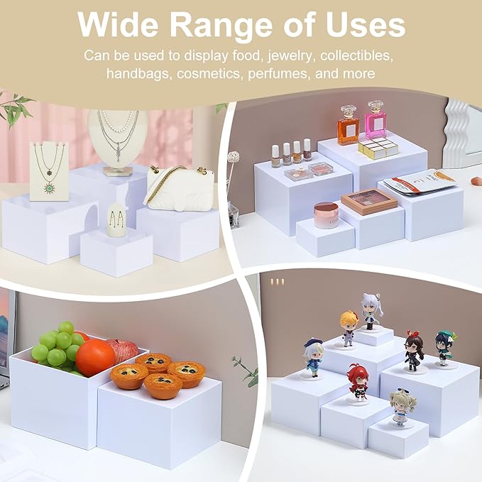 LESSF 6pcs Buffet Risers, Food Risers for Buffet Table Display Stand Shelf, Display Risers Acrylic Risers Display Stands Acrylic Nesting Boxes for Party Catering Dessert Collectibles (3/4/5/6/7/8")