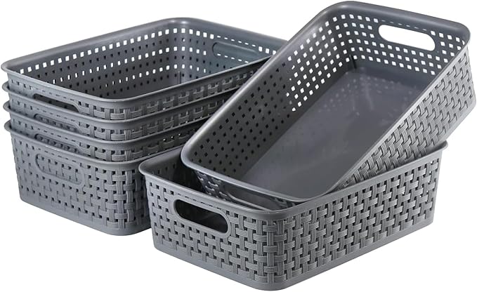8 Pack Small Pantry Organization and Storage Bins - Household Organizers for Laundry Room, Bathrooms, Bedrooms, Kitchens, Cabinets, Countertops, Under Sink or On Shelves (Gray)