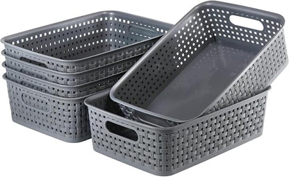 8 Pack Small Pantry Organization and Storage Bins - Household Organizers for Laundry Room, Bathrooms, Bedrooms, Kitchens, Cabinets, Countertops, Under Sink or On Shelves (Gray)