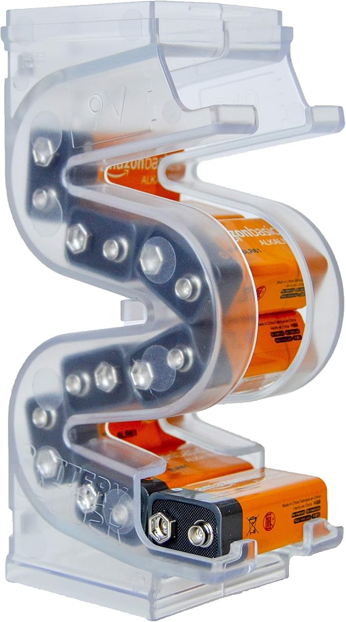 Battery Ladder Organizer Case for 9V Batteries - Stackable or Mounted Vertical Storage Battery Dispenser for Home, Garage, & Workshop (1-Pack, Holds 10 9V Batteries)