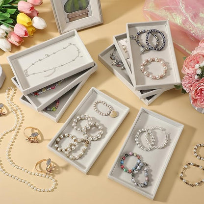 Inbagi 8 Pcs Small Velvet Jewelry Tray Stackable Jewelry Drawers Organizer Trays Jewelry Storage Trays 8.3 x 4.7 x 1 Inches (Beige)