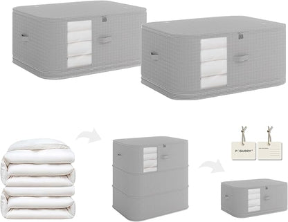 3-Layer Compressible with Zippers Blanket & Comforter Storage Bag,Ultra Space Saving Self Compression Organizer，Save 50% Space, 2 PCS，Gray