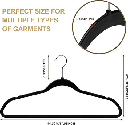 Quality Hangers 50 Pack Plastic Hangers for Clothes - Slim Non-Velvet Hangers with 360° Swivel Chrome Hook & Non Slip Notches - Ideal for Dresses Coats Shirts Jackets & More - Black