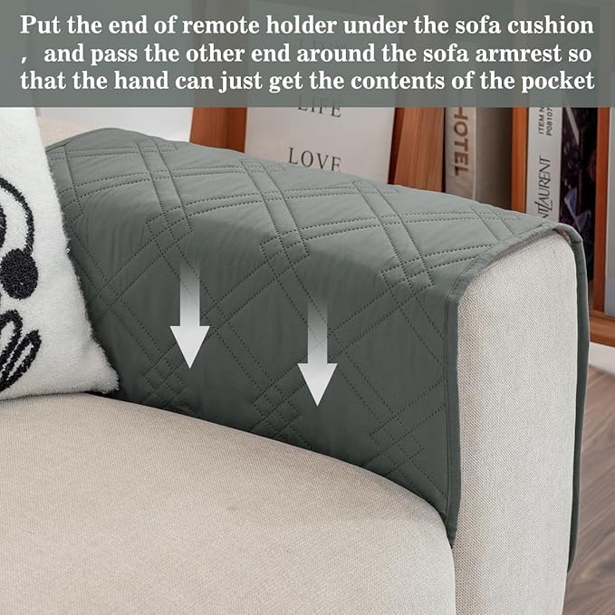 HADEEONG Couch Armrest Organizer Remote Control Holder Bedside Caddy with 6 Pockets, Non-Slip Armchair Caddy Sofa Armrest Organizer for Tv Remote Control, Magazine, Cell Phone, Dark Grey