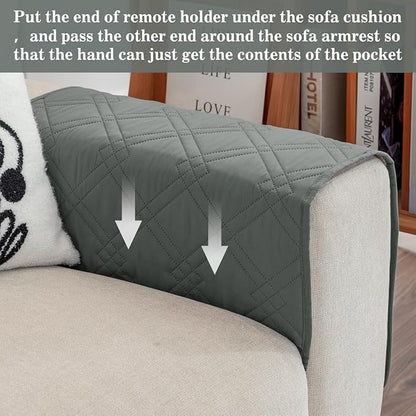 HADEEONG Couch Armrest Organizer Remote Control Holder Bedside Caddy with 6 Pockets, Non-Slip Armchair Caddy Sofa Armrest Organizer for Tv Remote Control, Magazine, Cell Phone, Dark Grey