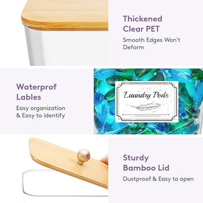 Lifewit Large Laundry Pods Container& Dryer Sheet Holder, Laundry Storage Containers, Laundry Room Organization Storage Jars for Powder, Scent Booster Beads,Bamboo Lid,0.53+0.7 gal,5 Pcs
