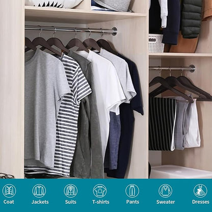 ABHENG 20 Pack Wooden Coat Hangers, 360° Swivel Hook, Suit Hangers with Anti-Slip Notches, for Jackets, Shirts, Dress, Dark Walnut, UAWY0520H