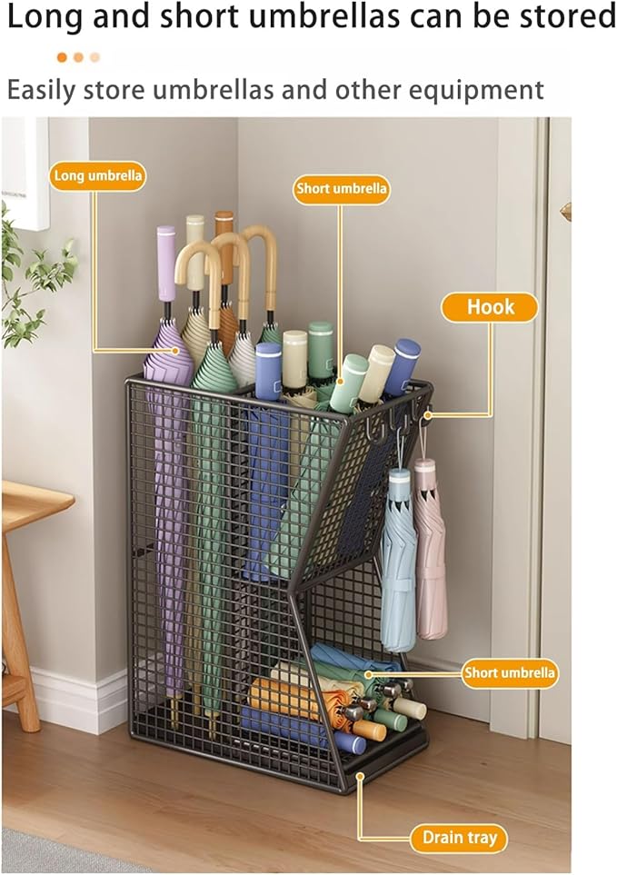 Commercial Metal Umbrella Stand Indoor Large-Capacity Entrance Umbrella Storage Rack with Removable Drip Tray Indoor Hotel Corridor Entrance Metal Stand Rack for Hotel,Offices(White)