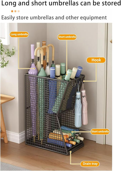 Commercial Metal Umbrella Stand Indoor Large-Capacity Entrance Umbrella Storage Rack with Removable Drip Tray Indoor Hotel Corridor Entrance Metal Stand Rack for Hotel,Offices(White)