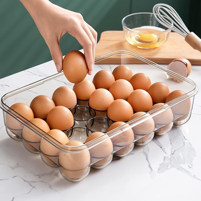 CottonColors Egg Holder for Fridge 18 Container for Refrigerator Plastic Organizer for Refrigerator Stackable Storage With Lids for Timer(2 pack)