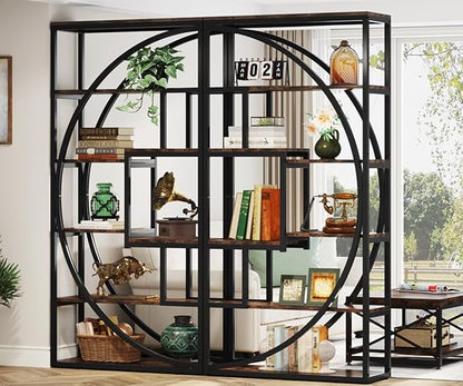 Tribesigns Bookshelf, Industrial 5-Tier Etagere Bookcase, 70.8" Tall Bookshelf with 8 Storage Shelf, Book Shelf Display Tack Shelving Unit for Home Office (Rustic Brown, 2PC)