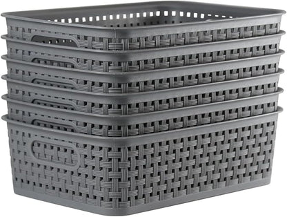 8 Pack Small Pantry Organization and Storage Bins - Household Organizers for Laundry Room, Bathrooms, Bedrooms, Kitchens, Cabinets, Countertops, Under Sink or On Shelves (Gray)