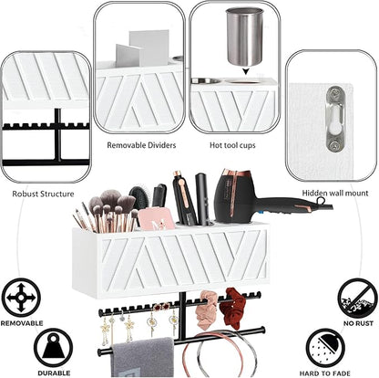 Ronjnndc Rustic Hair Dryer Holder Wall Mounted,Hair Styling Tools & Accessories Organizer,Bathroom Supplies & hot Tools vanities Organizer Caddy,for Storage Flat Iron,Blow Dryer,Curling Iron,Towel