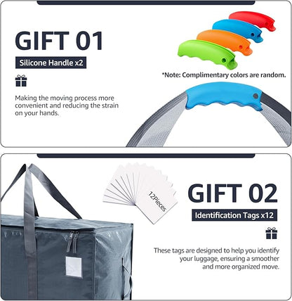 Moving Bags Heavy Duty Extra Large, Moving Boxes, Moving Supplies Essentials,Storage Bins with Lids, Plastic Packing Totes, Storage Bags for Clothes with Handles & Zippers(Grey, 12 Pack)