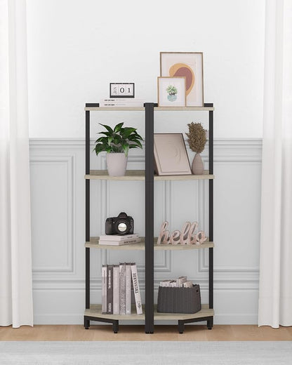 Corner Shelf Stand, Corner Bookshelf, Storage Standing Shelf Unit with Metal Frame, Plant Stand, Corner Bookcase for Living Room, Home Office, Bedroom, 4-Tier Greige CS05805B