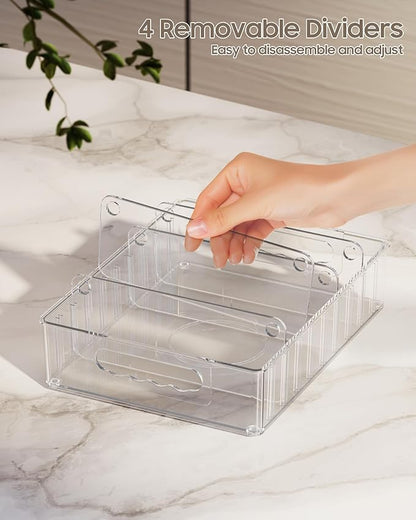 LYNG Lid Organizers Inside Cabinet, Clear Plastic Storage Lid Organizer With 4 Adjustable Dividers, Food Container Lid Organizer For Kitchen Pantry Grey