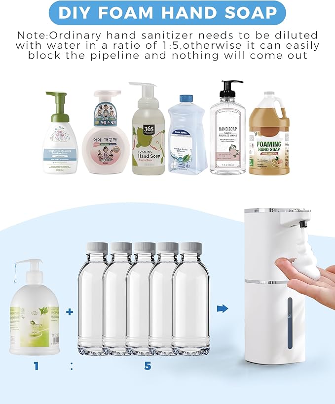 DODO MEKIA Automatic Foaming Soap Dispenser, 13.5oz/400mL, USB Rechargeable, 9-Adjustable Foam Levels, IPX5 Waterproof, Touchless & Wall/Tabletop Use for Kitchen Bathroom, White