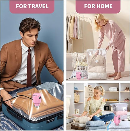 Vacuum Seal Bags for Clothing Travel, 12 Pack Space Saver Vacuum Storage Bags with Electric Pump,Portable Compression Sealer for Clothes, Blankets, Bedding & Travel Essentials,Good for Luggage Packing