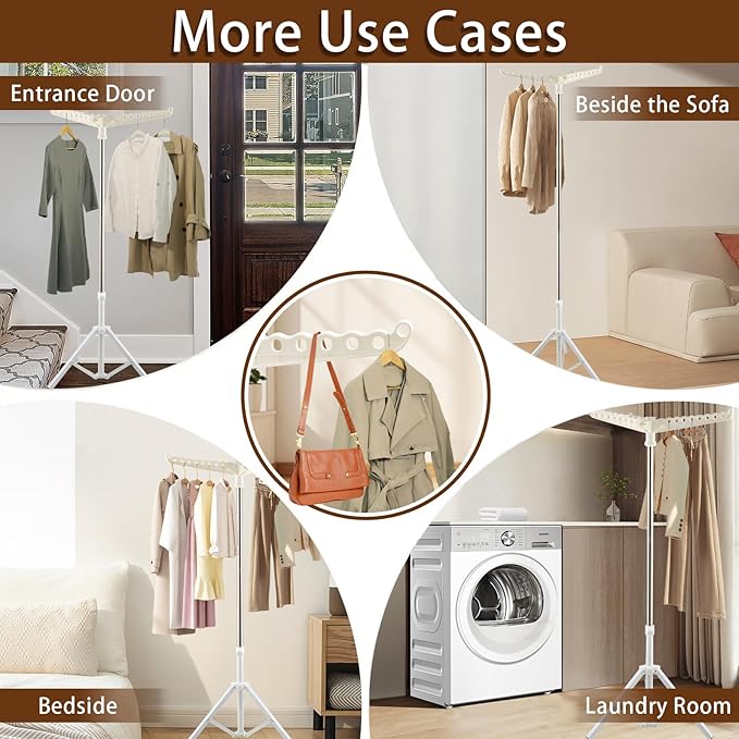 Clothes Drying Rack,Dry Rack for Clothes 33-68 Inch Stainless Steel Heavy-Duty Tripod Base Space-Saving Collapsable 3 Rotatable Arms