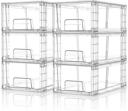 Small Stackable Clear Acrylic Storage Drawers(6 Pack) with Handles,Plastic Organizer Bins for Fridge Bathroom Kitchen Cabinet Pantry Coffee bar Undersink Office Closet Storage Bins