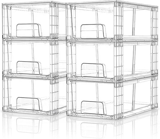 Small Stackable Clear Acrylic Storage Drawers(6 Pack) with Handles,Plastic Organizer Bins for Fridge Bathroom Kitchen Cabinet Pantry Coffee bar Undersink Office Closet Storage Bins