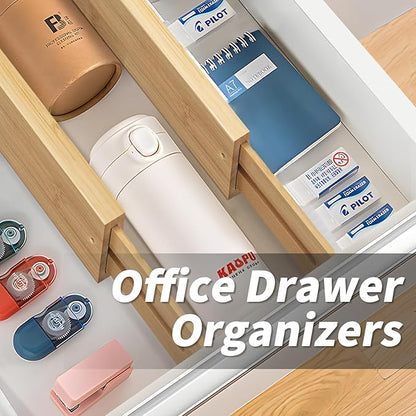 Aubeco Bamboo Drawer Organizers 4 Pack, 17-22" Adjustable Spring Loaded Dividers for Kitchen Utensils, Silverware, Clothes, Dresser, Bathroom and Office Storage