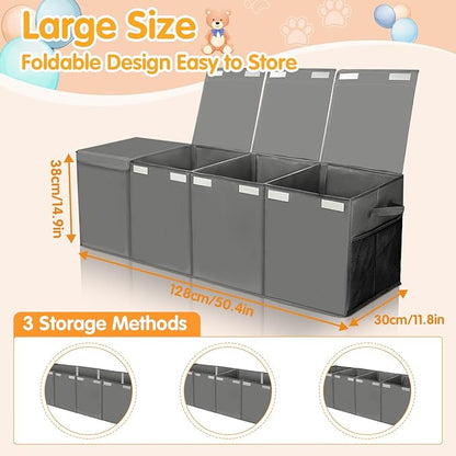 AOBOPLE Extra Large Toy Chest,50"x15"x12" Toy Box for Boys Girls Nursery,Collapsible Sturdy Toy Storage Organizer with Mesh Pockets,Large Toy Chest Storage Boxes Bins Baskets