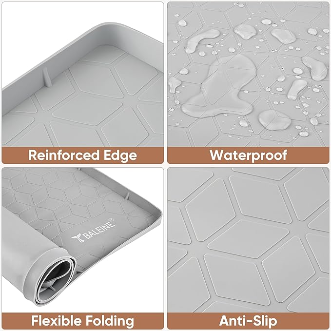BALEINE 28''×22'' Under Sink Mat, Waterproof Food Grade Silicone Undersink Mat, Cabinet Shelf Drip Tray, Under Sink Liner for Kitchen, Bathroom (Grey)