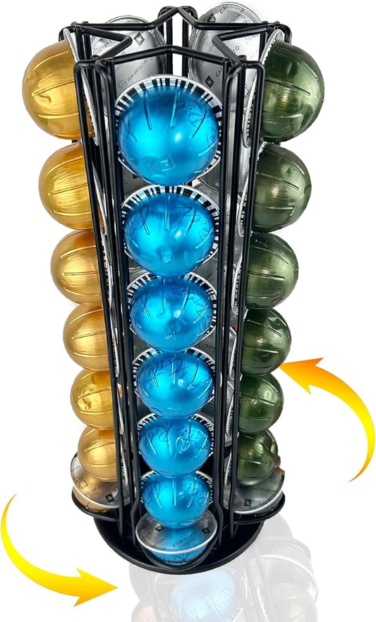 Coffee Pod Holder Carousel Organizer for Nespresso VertuoLine -35 Capsule Coffee Pod Holder with 360° Rotation, Space-Saving Design for Kitchen Countertops, Fits All Vertuo Pods (Sleek Black)