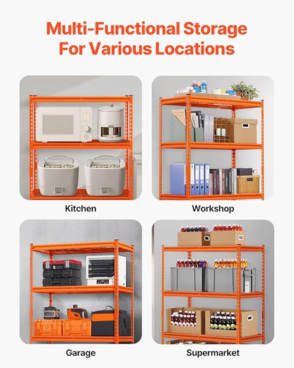 VEVOR Storage Shelves, 2400 lbs, 4 Tier Heavy Duty Garage Shelving, 20" D x 40" W x 60" H Adjustable Metal Shelves for Industrial Shelving Unit Utility Shelf, for Kitchen, Warehouse, Basement, Orange