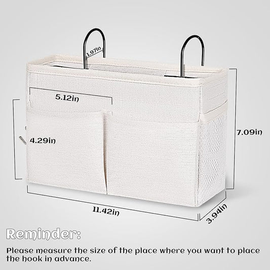 Retyion Bedside Caddy White Bedside Hanging Storage Basket Bed Caddy for Headboards Bunk Dorm Rooms Crib Beds Rails Organizer (White)