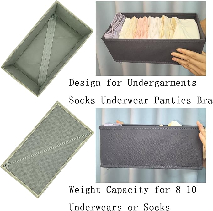 Drawer Organizer Set of 3, 11" x 5.5" x 4.8" Collapsible Fabric Storage Boxes for Socks, Underwear, Ties - Light Gray Closet Dividers