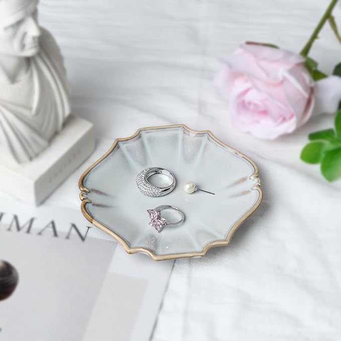 Ceramic Jewelry Dish, Decorative Tray for Rings Earrings Necklaces Bracelet Watch Keys, 4.50" Trinket Tray as Gifts for Women (Reactive Court)
