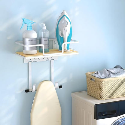 efluky Ironing Board Hanger Wall Mount with Removable Hooks, Ironing Board Holder Organizer Compatible with T/Leg & Y/Leg Ironing Boards, Space Saving Laundry Room Storage, 12.59"x5.9"x2.36", White