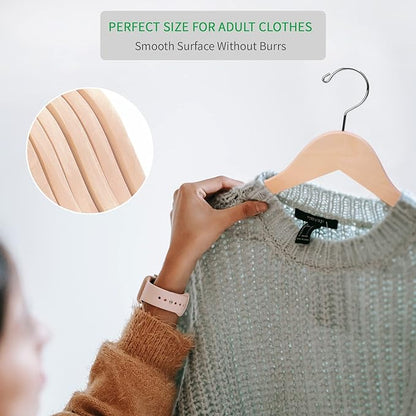 Nature Smile 20 Pack Unfinished Natural Solid Wooden Clothes Hangers Wood Suit Coat Jacket Hanger with Extra Smoothly Cut Notches and Bar - 360°Stronger Rotatable Hook