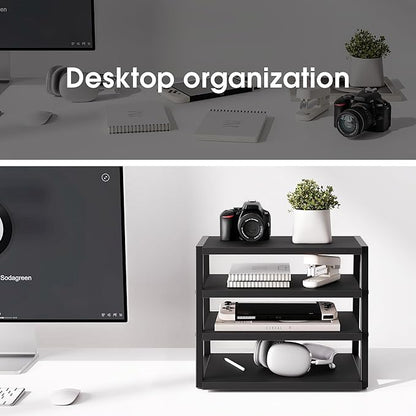 Fenge Desk Shelf Organizer, 4 Tier Desktop Shelf, Wood and Metal Office Shelves, Corner File Organizer for Office Supplies, Top of Desk Organizers and Accessories
